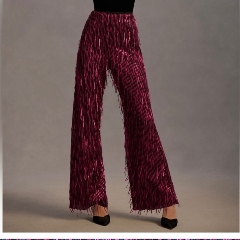 NWT Anthro pink sequin fringe pants